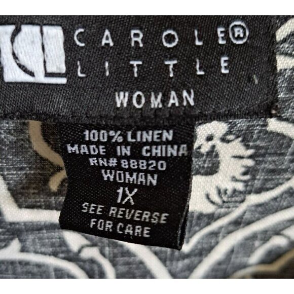 Carole Little Woman 1X Linen Button Up V-Neck Mandarin Collar 3/4 Sleeve Top - Picture 8 of 9